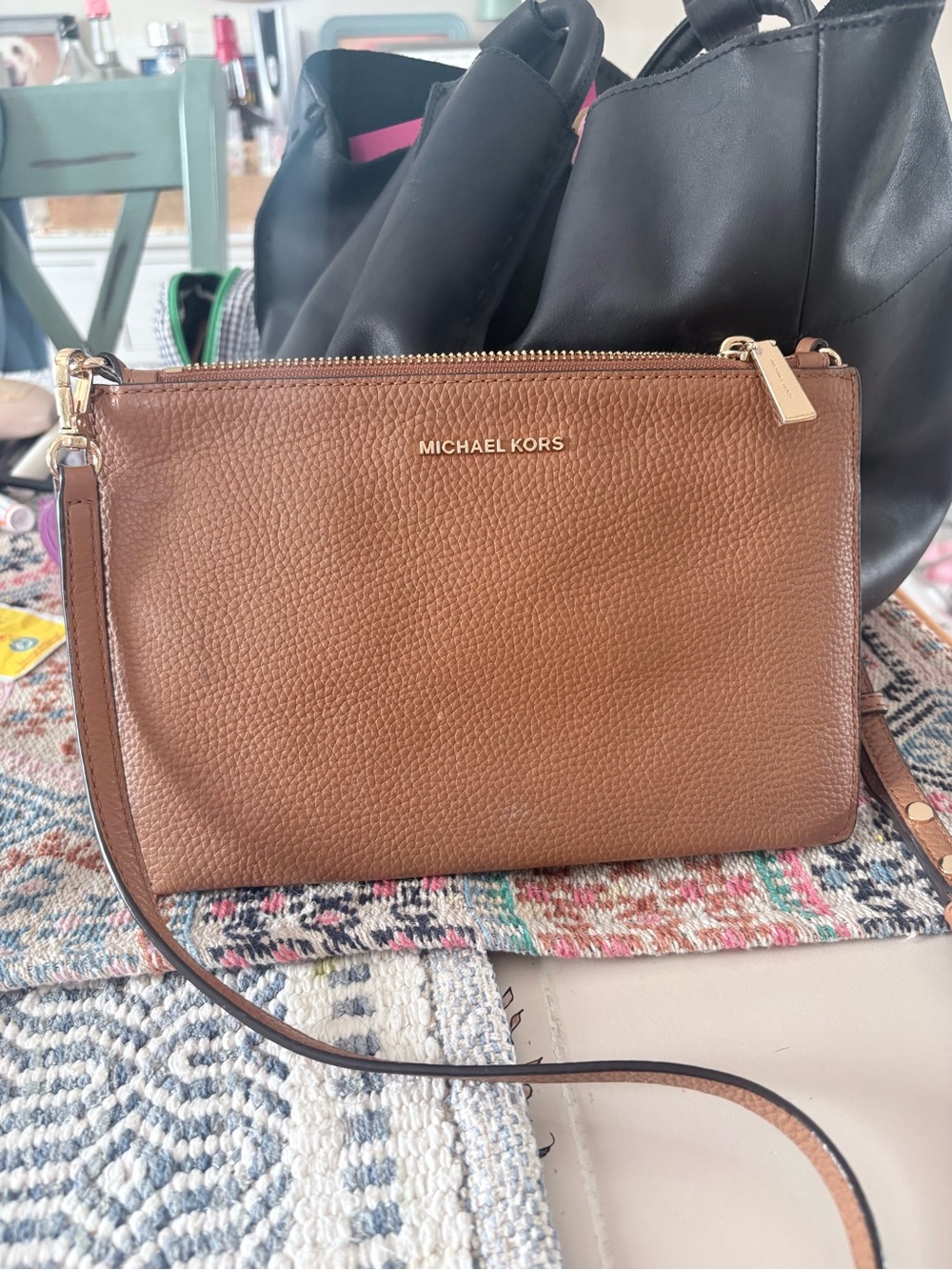 Michael Kors Pebbled Leather Crossbody in Cognac Brown with Gold Hardware